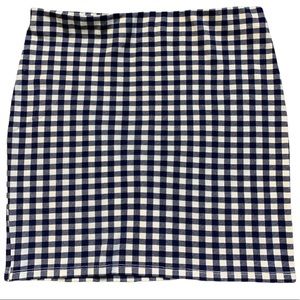 H&M Divided Academia Preppy Blue Gingham Plaid Elastic Waist Tube Mini Skirt M